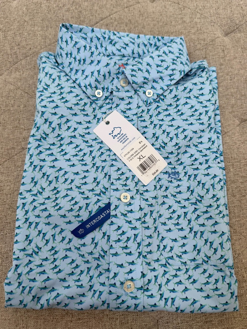 NWT SOUTHERN TIDE BOYS SHORT SLEEVE BUTTON DOWN fintastic blue SHIRT SIZE 14 XL